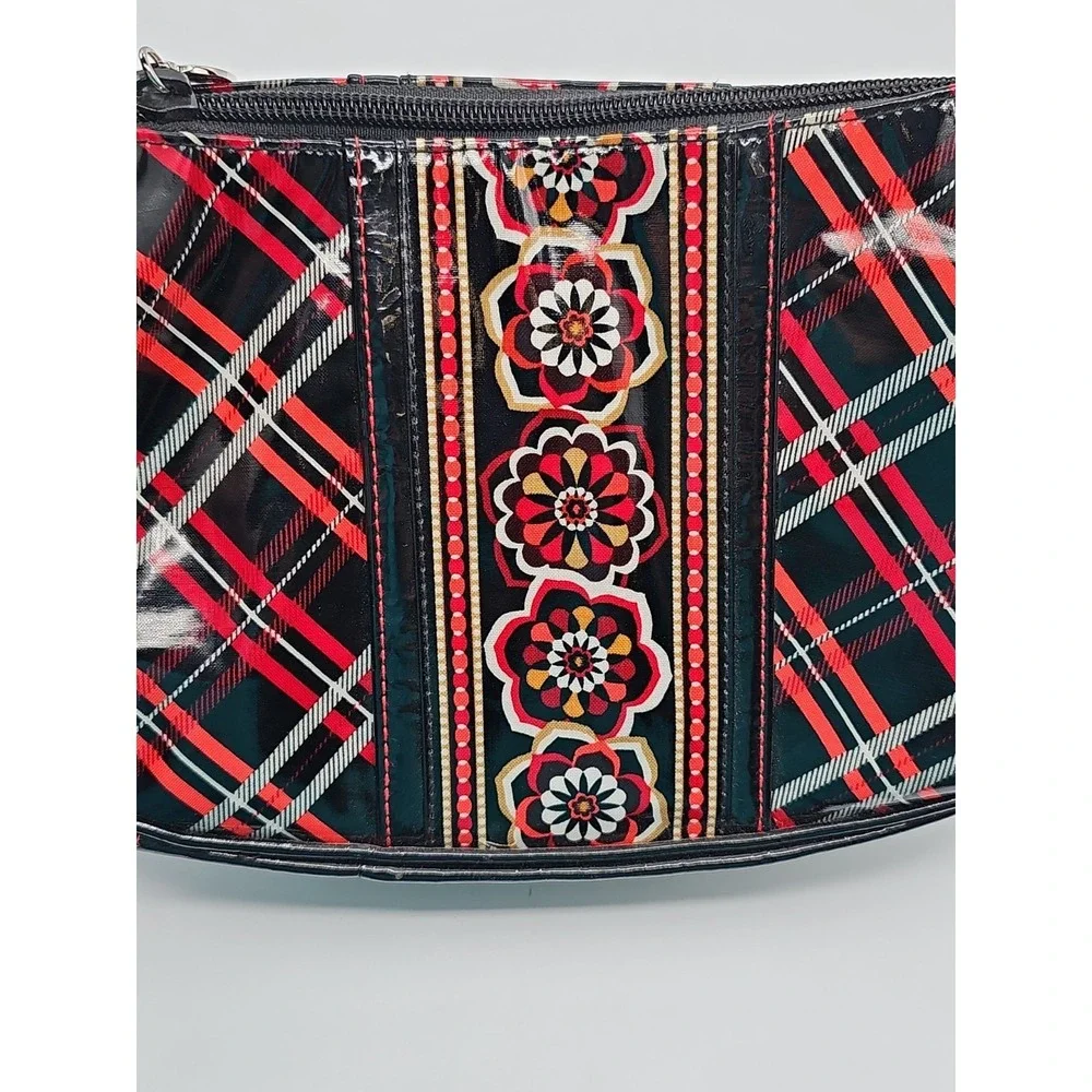 Vera Bradley Black Red Vinyl Hobo Shoulder Bag Bow Accent Fabric Lining Purse